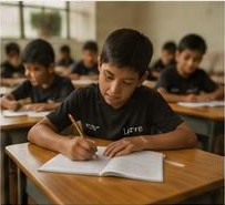 Niño estudiando en el aula